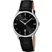 Quadrante nero sunray con indici a bastone argento e lancette luminose dell'orologio Festina Classics uomo