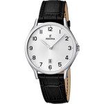 Load image into Gallery viewer, Quadrante argento sunray con numeri arabi neri, datario a ore 6 e lancette argentate dell&#39;orologio Festina Classics uomo
