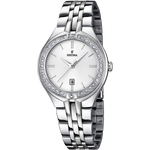 Load image into Gallery viewer, Quadrante argentato semplice con indici a bastone e lancette sottili argentate dell&#39;orologio Festina Mademoiselle
