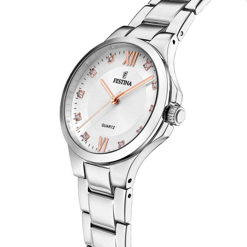 Cassa rotonda in acciaio inox da 34 mm con vetro minerale antigraffio dell'orologio Festina Mademoiselle F20582/1