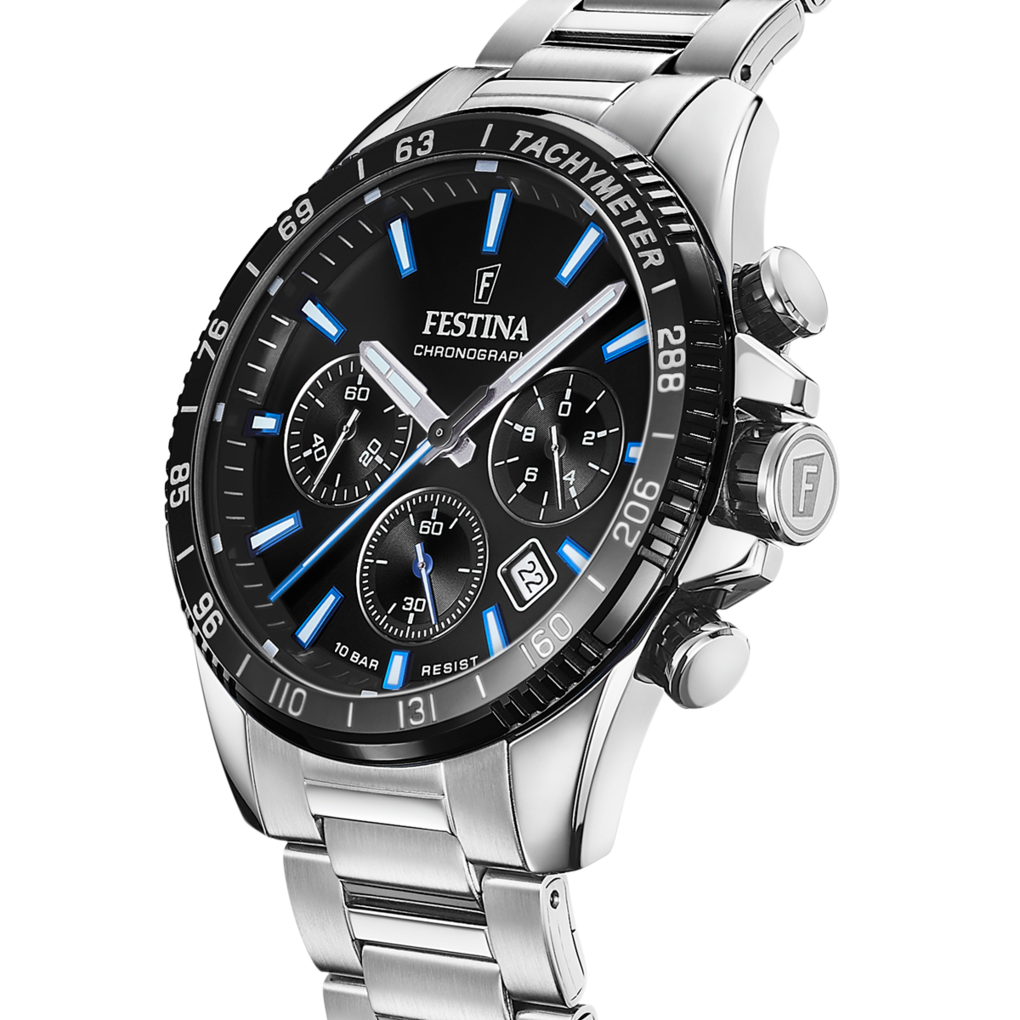 Cassa rotonda in acciaio inox nero opaco da 45 mm con vetro minerale antigraffio dell'orologio Festina Timeless Chronograph F20560/5