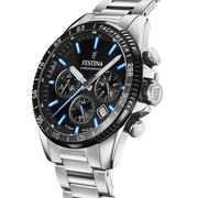 Cassa rotonda in acciaio inox nero opaco da 45 mm con vetro minerale antigraffio dell'orologio Festina Timeless Chronograph F20560/5