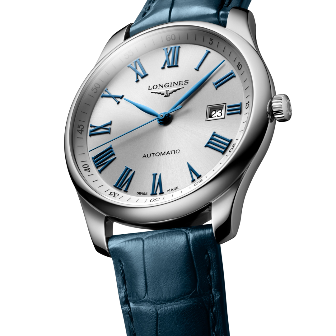 Cassa rotonda in acciaio inossidabile da 42 mm con vetro zaffiro antigraffio trattato antiriflesso e fondello trasparente in vetro zaffiro dell'orologio Longines Master Collection