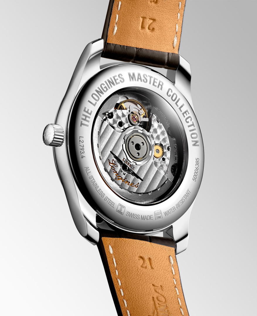 Cinturino verde in pelle di alligatore con chiusura deployante a tripla sicurezza dell'orologio Longines Master Collection