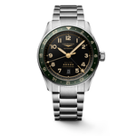 Load image into Gallery viewer, Quadrante antracite con numeri arabi applicati e lancette laccate oro con trattamento Swiss Super-LumiNova® dell&#39;orologio Longines Spirit Zulu Time automatico

