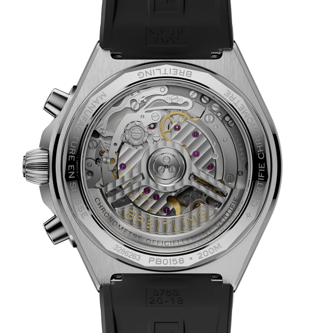Breitling Chronomat B01 Chronograph 42 PB0158101C1S1 - cassa acciaio/platino - cinturino caucciù nero - quadrante azzurro con cronografo e datario - fondello