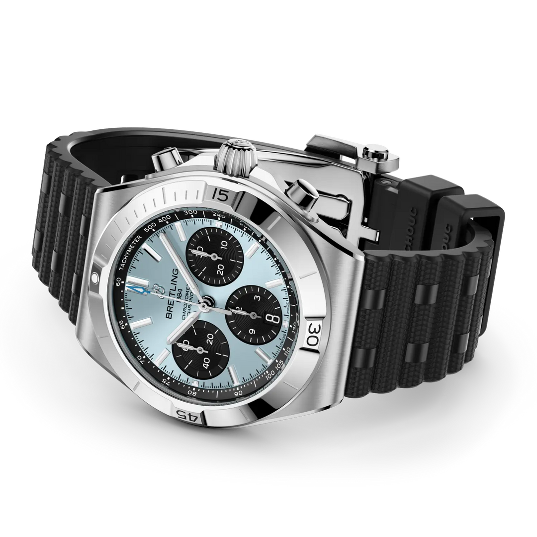 Breitling Chronomat B01 Chronograph 42 PB0158101C1S1 - cassa acciaio/platino - cinturino caucciù nero - quadrante azzurro con cronografo e datario