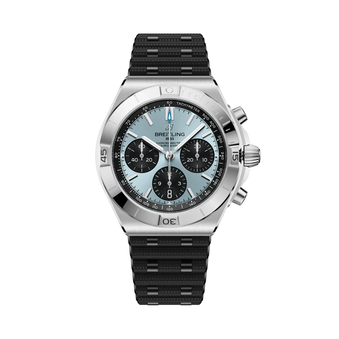 Breitling Chronomat B01 Chronograph 42 PB0158101C1S1 - cassa acciaio/platino - cinturino caucciù nero - quadrante azzurro con cronografo e datario