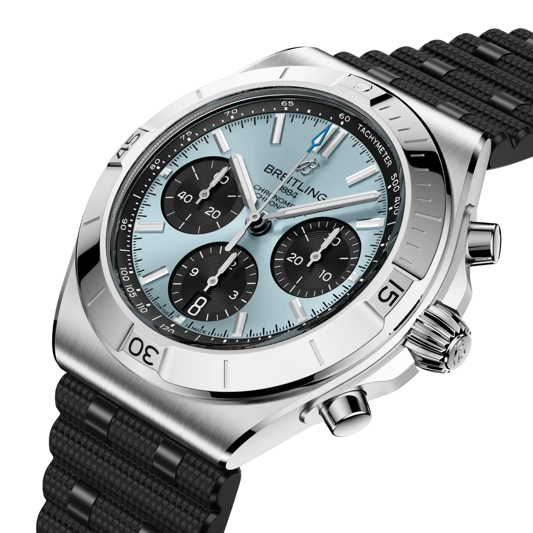 Breitling Chronomat B01 Chronograph 42 PB0158101C1S1 - cassa acciaio/platino - cinturino caucciù nero - quadrante azzurro con cronografo e datario