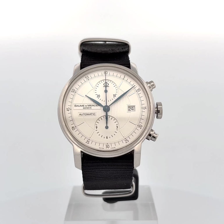 Buame & Mercier Classima Chrono Automatic 42mm ref. 8692 - cinturino pelle - cassa acciaio - quadrante bianco con cronografo e datario