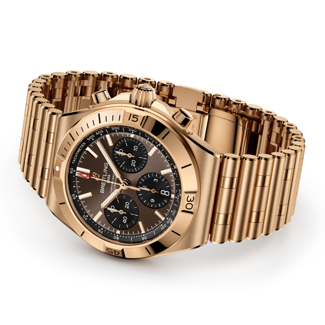 Breitling Chronomat B01 Chronograph 42 RB0158101Q1R1 - cassa e bracciale oro rosa 19kt - quadrante marrone con cronografo e datario