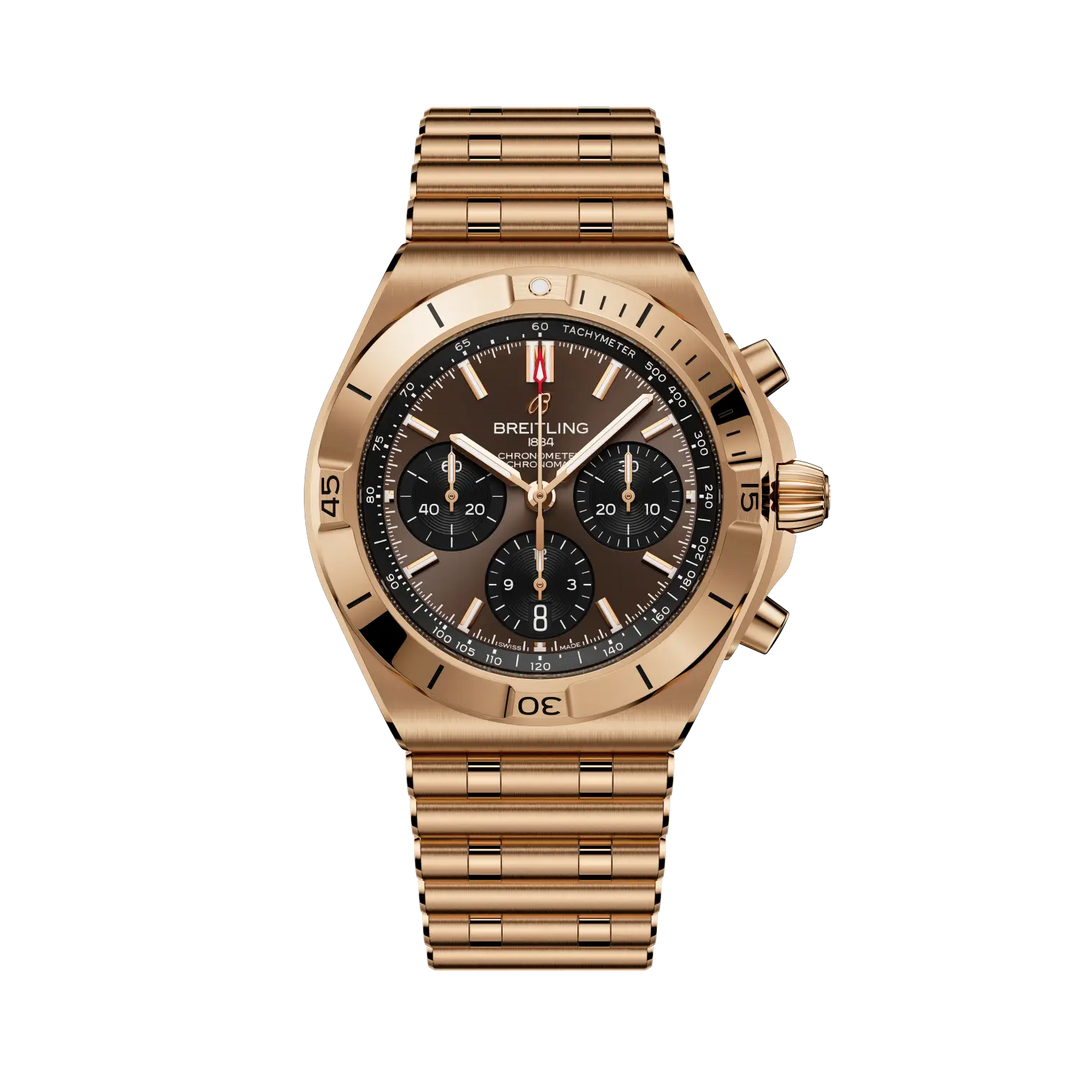 Breitling Chronomat B01 Chronograph 42 RB0158101Q1R1 - cassa e bracciale oro rosa 19kt - quadrante marrone con cronografo e datario