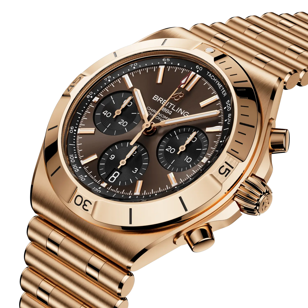 Breitling Chronomat B01 Chronograph 42 RB0158101Q1R1 - cassa e bracciale oro rosa 19kt - quadrante marrone con cronografo e datario