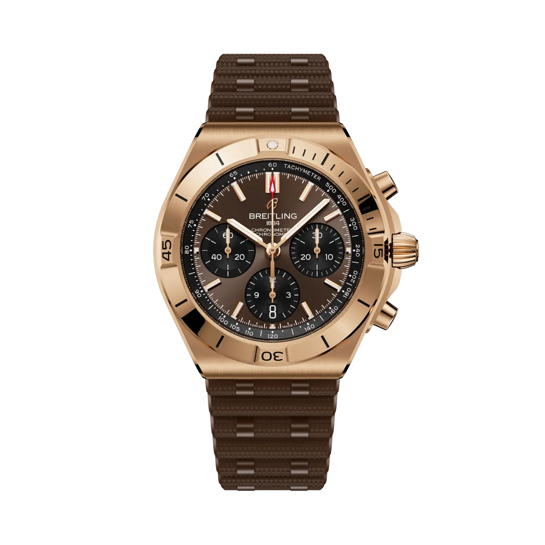 Breitling Chronomat B01 Chronograph 42 RB0158101Q1S1 - cassa oro rosa 18kt - cinturino caucciù marrone - quadrante marrone con cronografo e datario