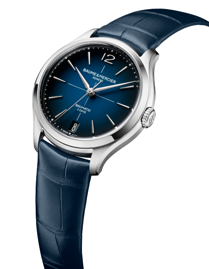 Baume & Mercier Clifton 10833 - cassa acciaio - cinturino pelle alligatore blu - quadrante blu con datario