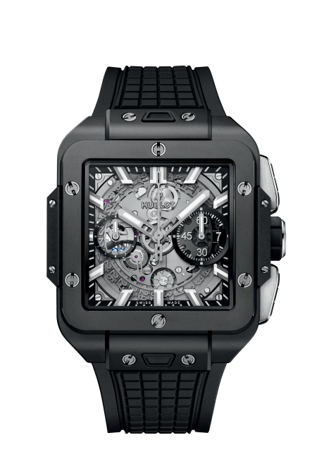 Hublot Square Bang Unico Black Magic 821.CI.0170.RX - cinturino caucciù nero - cassa ceramica nera e quadrante scheletrato