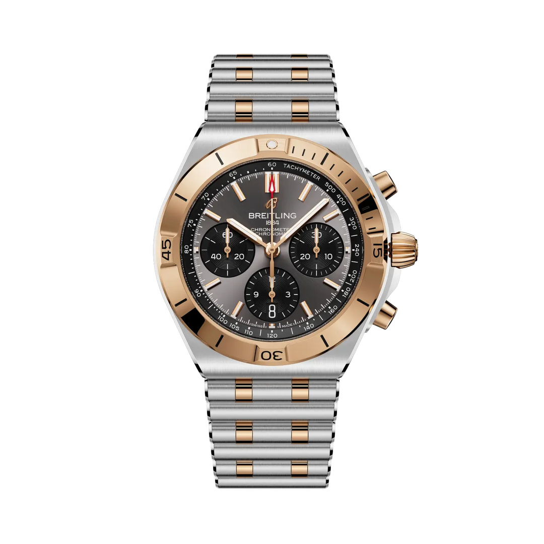 Breitling Chronomat B01 Chronograph 42 UB0158101B1U1 - bracciale e cassa acciaio/oro rosa 18kt - quadrante grigio con cronografo e datario
