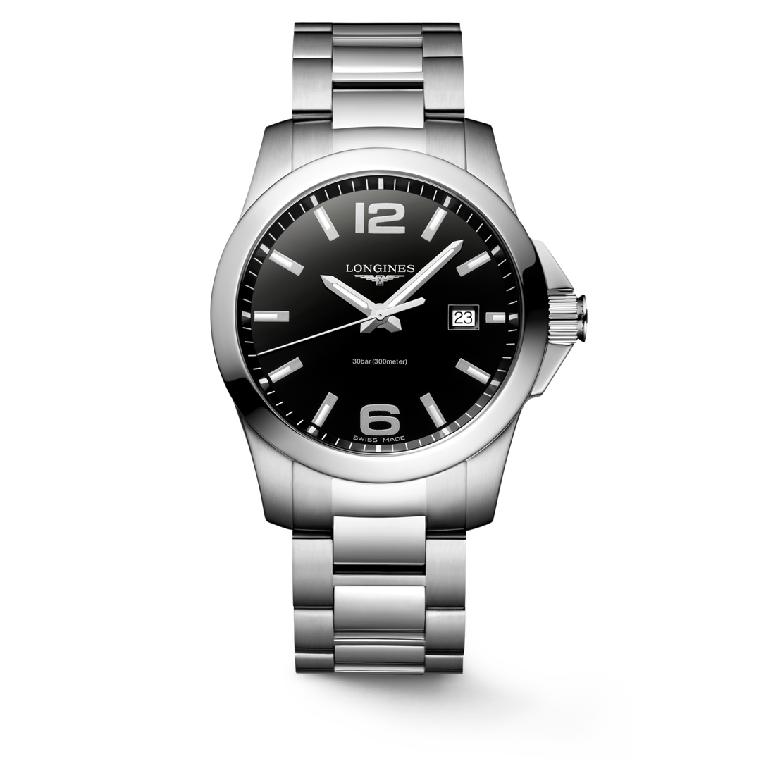 Longines Conquest  L3.759.4.58.6 - cassa e bracciale acciaio - quadrante nero con datario
