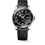 Load image into Gallery viewer, Quadrante nero a raggi di sole del Longines Hydroconquest GMT 43 mm con indici applicati e lancette argentate lucide con Swiss Super-LumiNova
