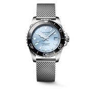 Longines Hydroconquest 39mm L3.779.4.99.6 - bracciale e cassa acciaio - quadrante azzurro ghiaccio con datario - ghiera ceramica nera