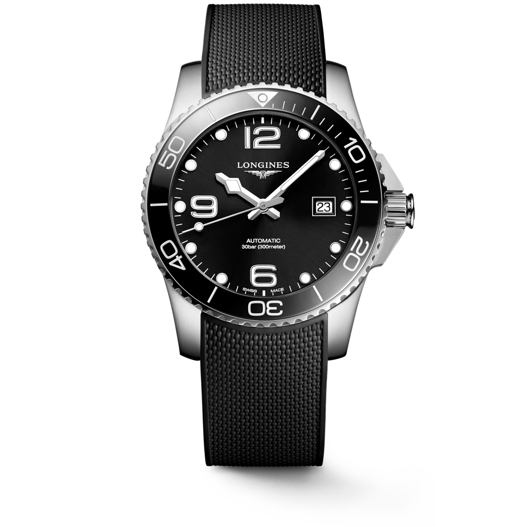 Longines Hydroconquest 41mm L3.781.4.56.9 - cassa acciaio - cinturino nero in caucciù - quadrante nero con datario