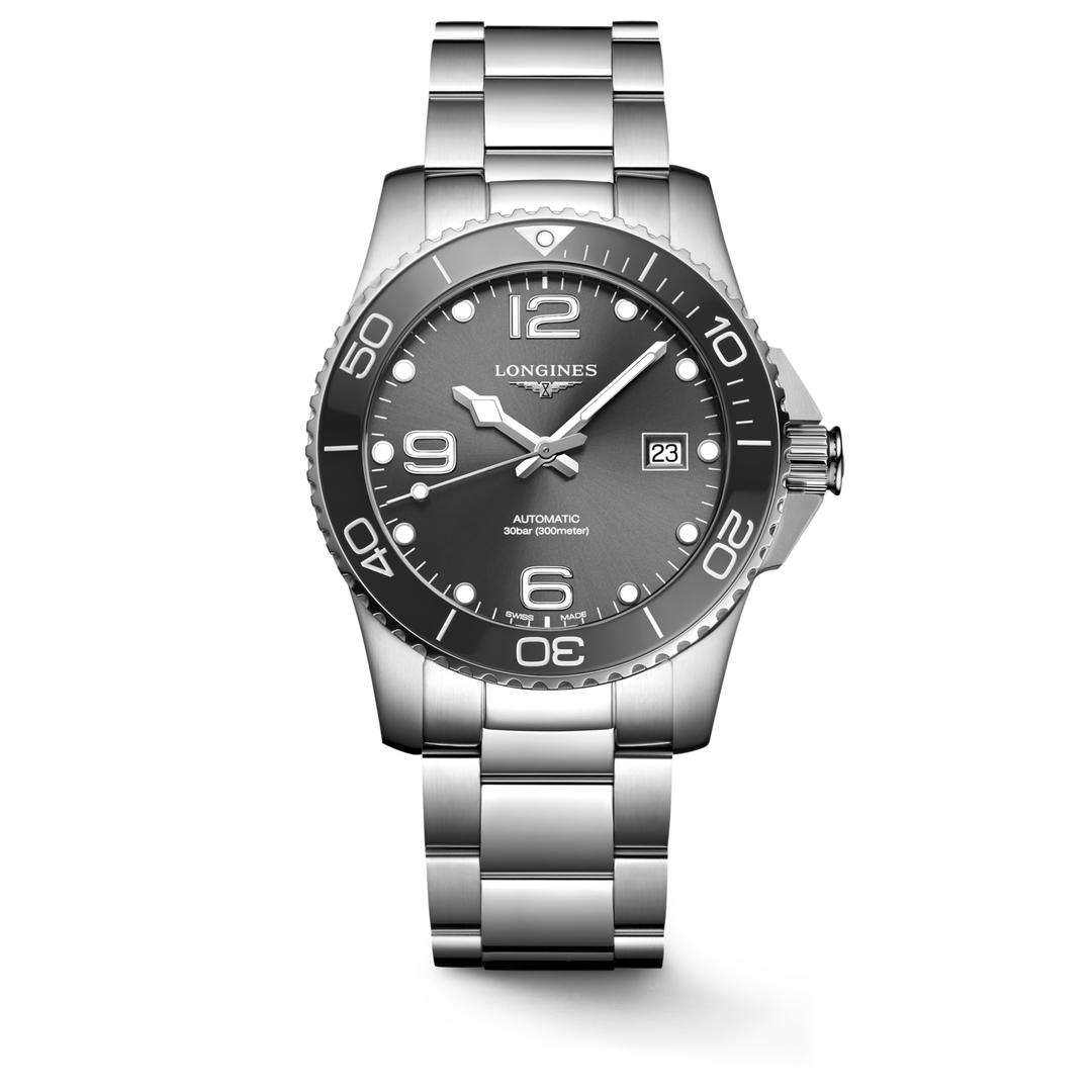 Longines Hydroconquest 41mm L3.781.4.76.6 - cassa e bracciale acciaio - quadrante grigio con datario