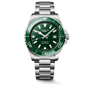 Longines Hydroconquest 42mm L3.788.4.06.6 - bracciale e cassa acciaio - quadrante verde smeraldo con datario - ghiera ceramica verde smeraldo