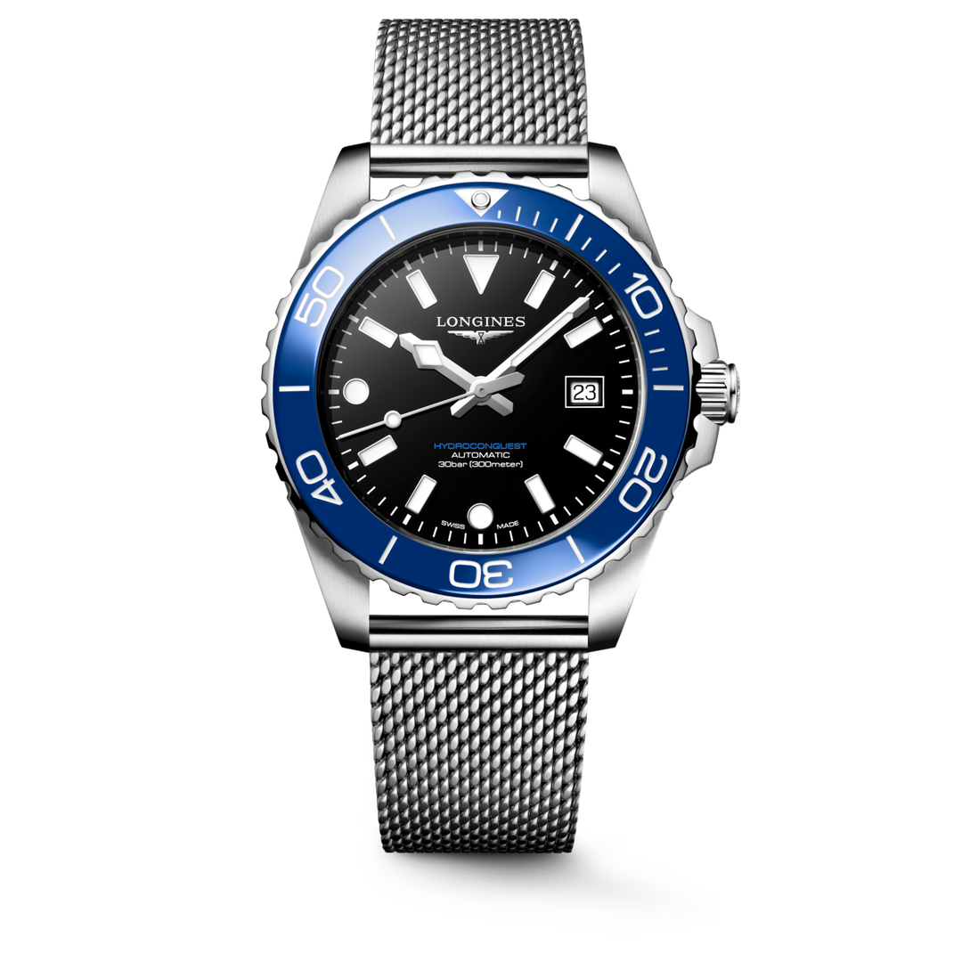 Longines Hydroconquest 42mm L3.788.4.90.6  - bracciale e cassa acciaio - quadrante nero lucido - ghiera blu