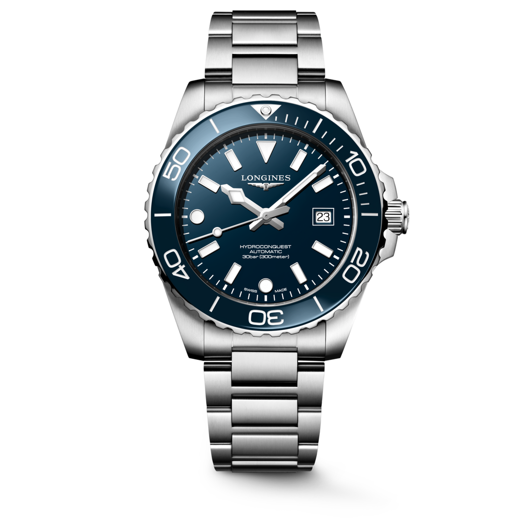Longines Hydroconquest 42mm L3.788.4.96.6 - bracciale e cassa acciaio - quadrante e ghiera blu lucido - datario