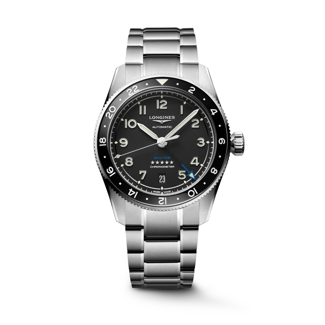 Longines Spirit Zulu Time 39mm L3.802.4.53.6 - cassa e bracciale acciaio - quadrante nero con funzione GMT