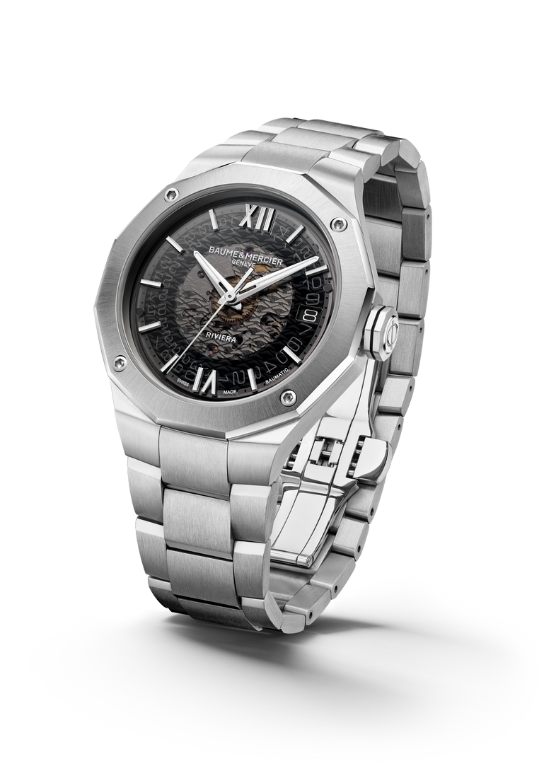 Baume & Mercier Riviera 10715 M0A10715 - cassa e bracciale in acciaio - quadrante nero fumé trasparente